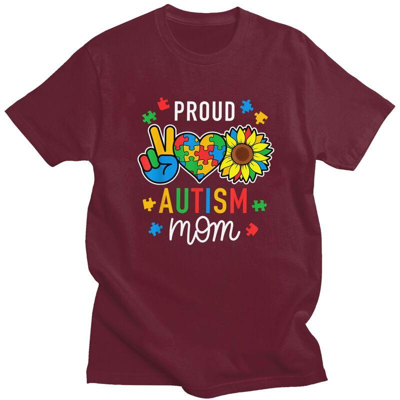 Im A Proud Autism Mom Awareness T Shirts 100 Cotton Tee Tops Streetwear Round Neck Tshirt Fashion ShortSleeve Clothes