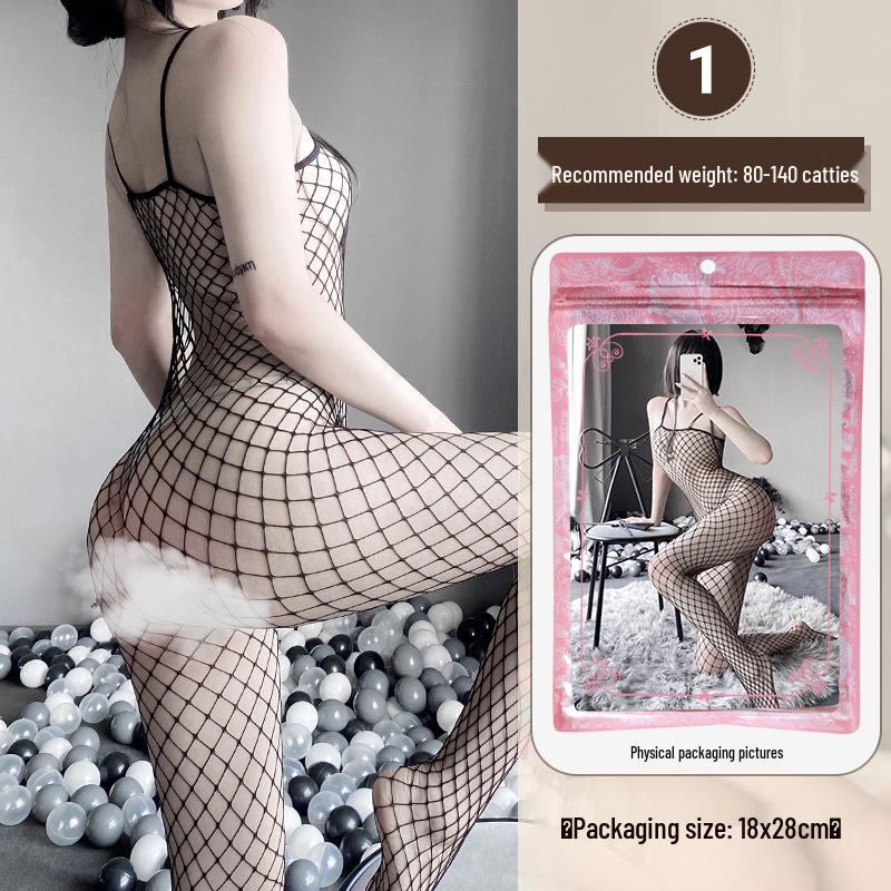 Linlinting Plus Size Sexy See-through Cutout Bodysuit with Open Crotch Stockings Set