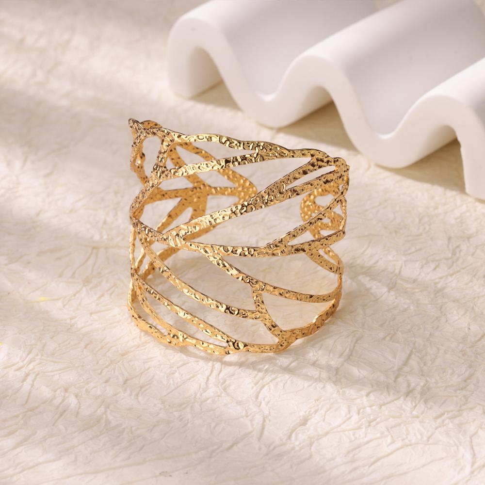 Stainless Steel Bracelet For Women Men Aesthetic Flower Leaf Bangle Opening Gold Color Geometric Bangles Bracelets Femme Jewelry