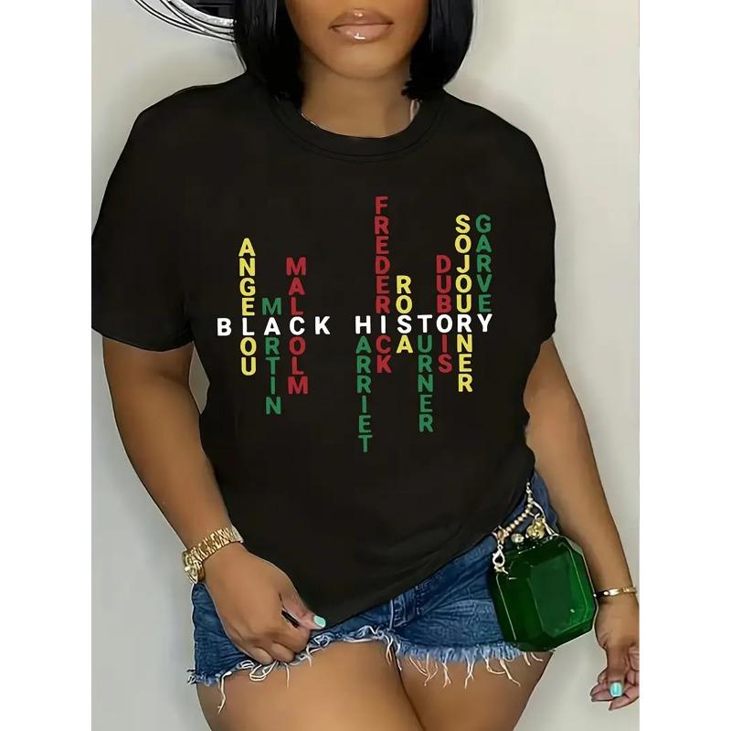 

Women s Black History Month Colorful Lettering Historical Figures Print Crew Neck Casual Comfort Fit All Season Black Heritage Tee 4XL