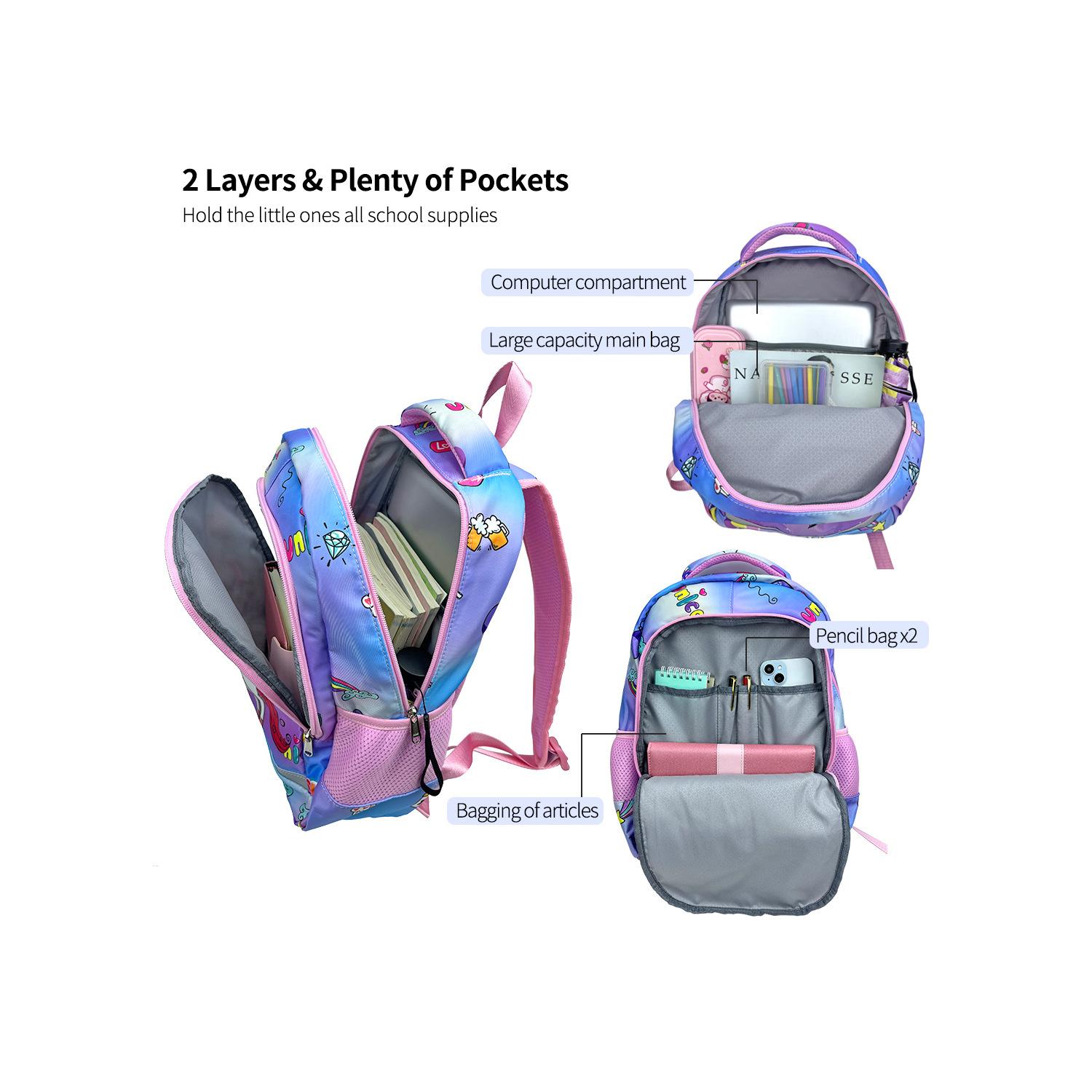 

Школьный рюкзак, единорог два комплекта, рюкзак для ноутбука 15 дюймов для девочки, печать с защитой от света, рюкзак для ученика начальной и средней школы 30*18*42