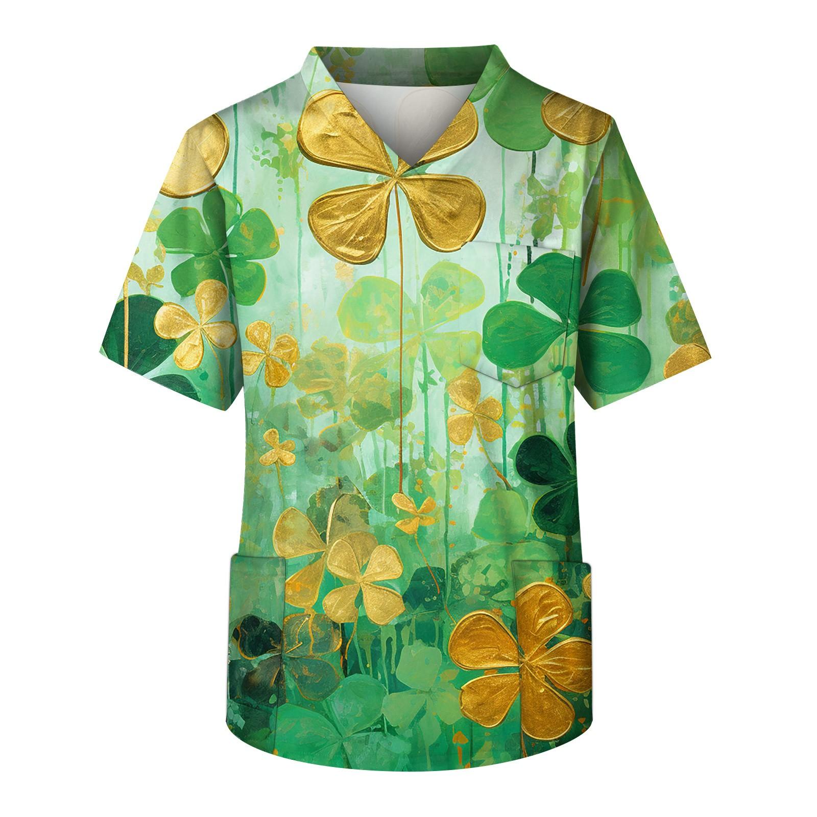 

Мужская рубашка с v-образным вырезом и короткими рукавами St. Топ с принтом «День Святого Патрика» и карманами на груди XXL зелёный