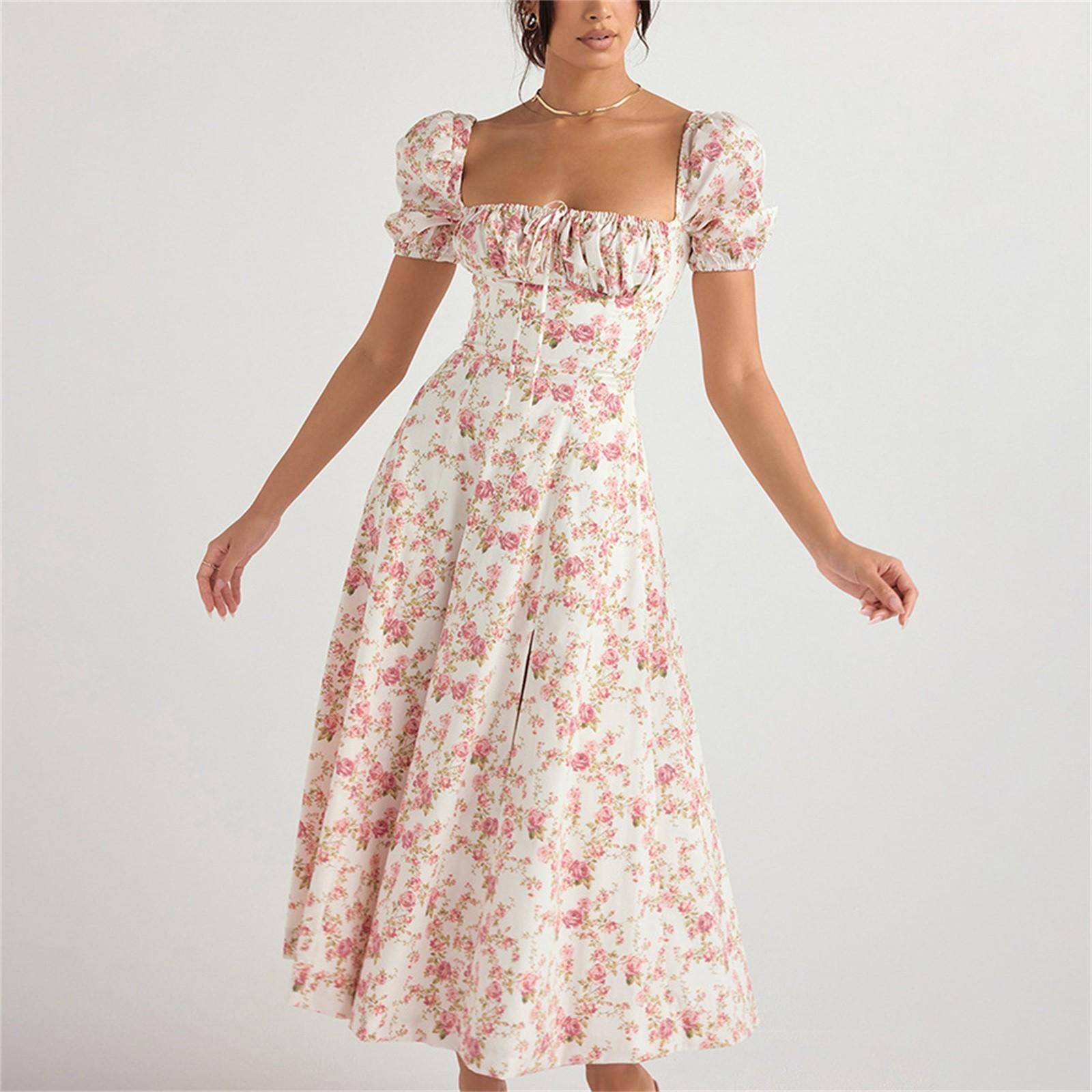 

Женское летнее повседневное женское платье с коротким рукавом и цветочным принтом M розовый