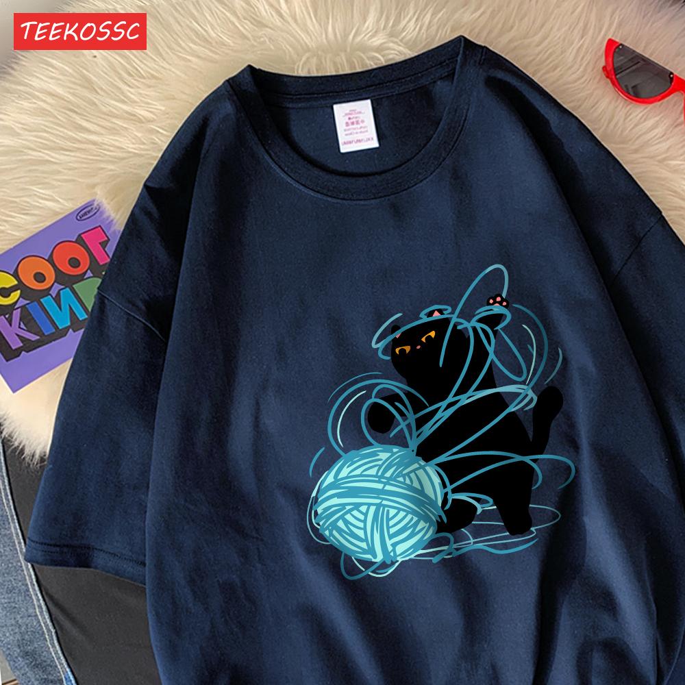 

The Little Cat Tidying Up The String Ballcotton Women TShirts Cartoons Prints T Shirt ONeck Soft Oversize Tops Summer Clothes 4XL