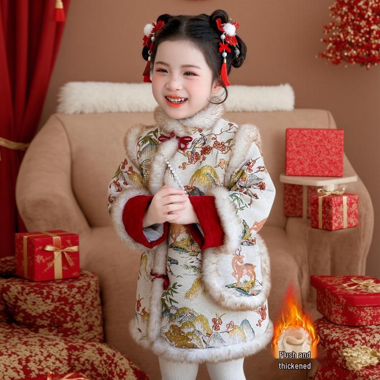 Meng Tang Tang Girls' Winter Hanfu Dress - New Year Princess Outfit