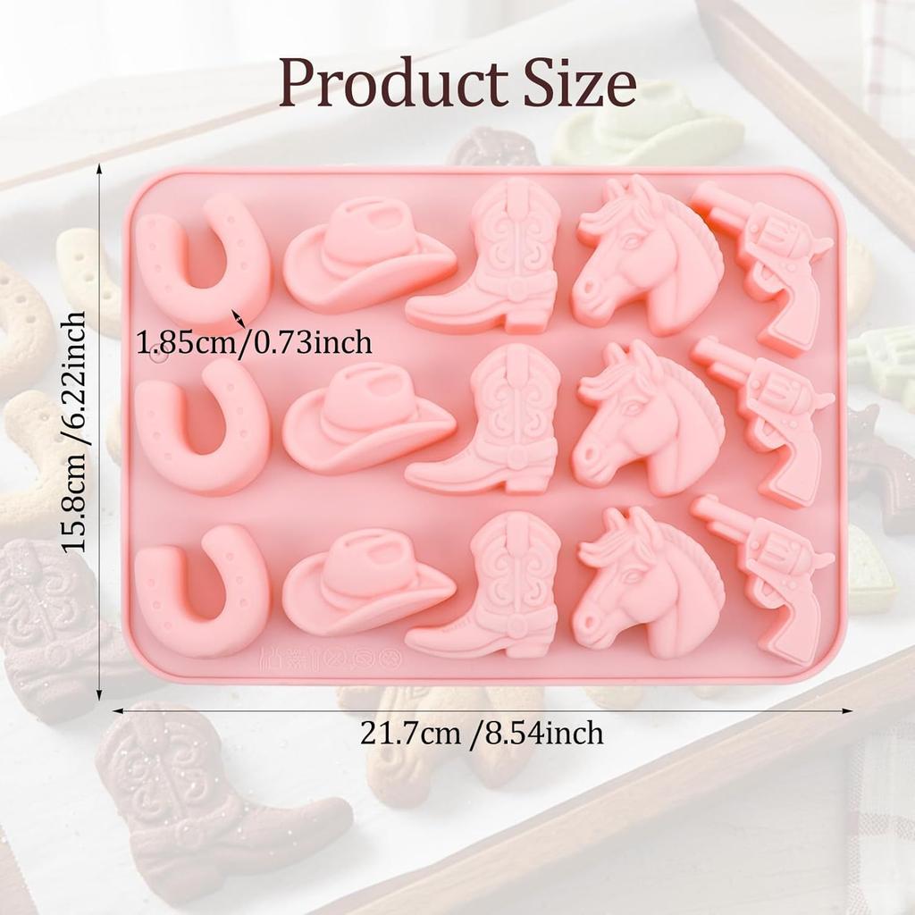 Cowboy Silicone Candy Molds Shimmeroo 3D Western Themed Chocolate Molds Silicone with Cowboy Horse Boots Hat Saddle Shapes for DIY Baking Cupcake