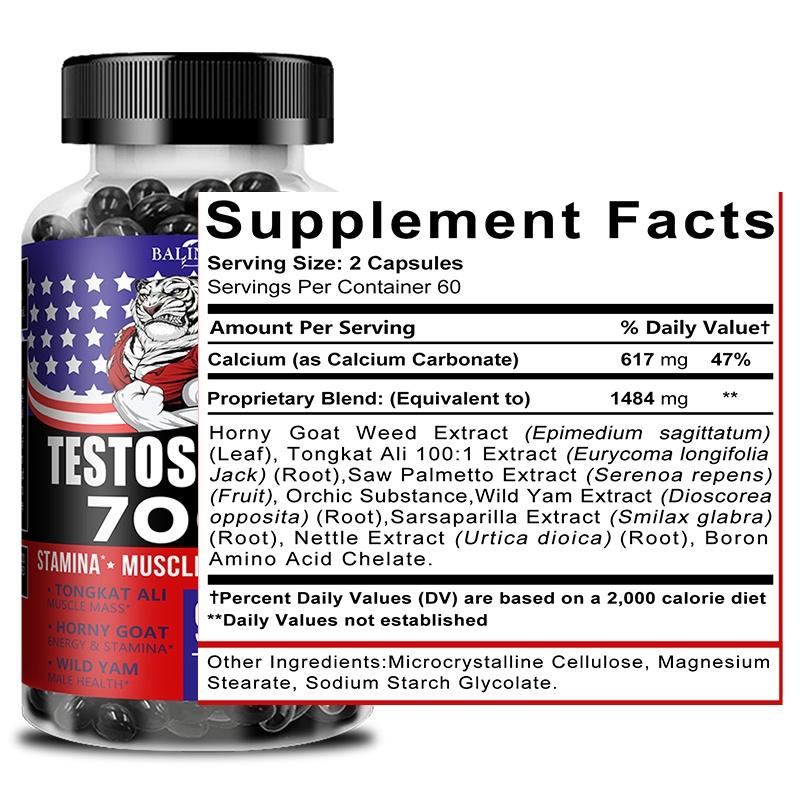 BALINCER Testosterone 7000 Capsules, With Tongkat Ali, Horny Goat Weed & Wild Yam, Support Stamina, Muscle Mass & Energy, 120 Capsules
