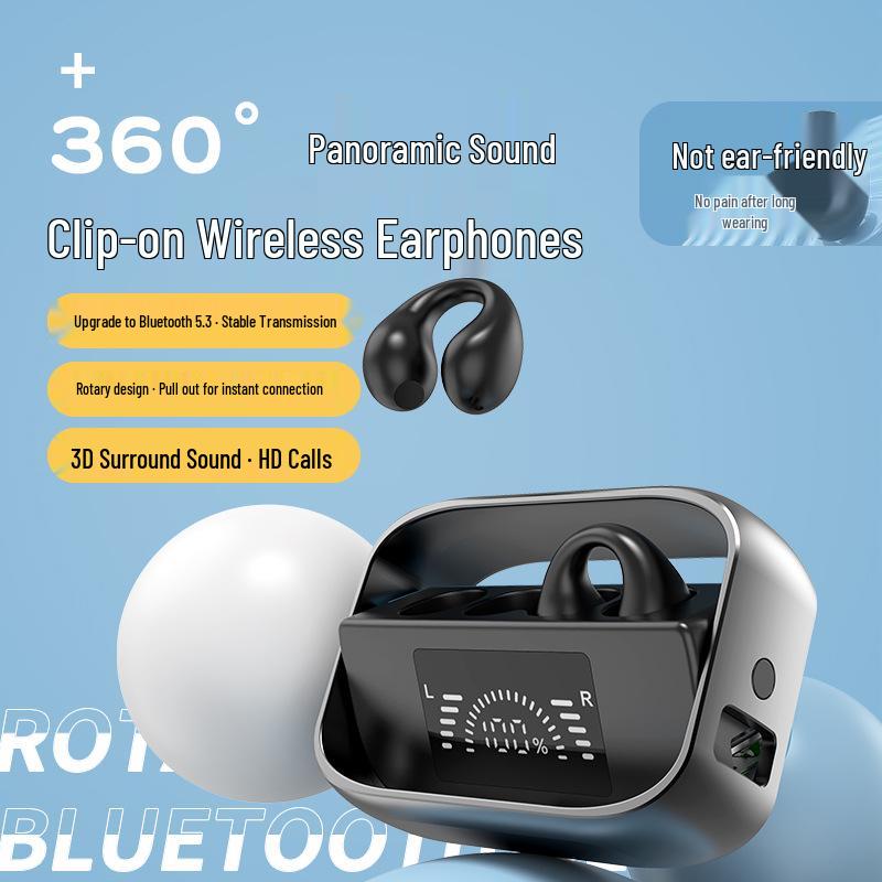 New Mini Wireless Clip-on Bluetooth Earbuds with Charging Case and Battery Display