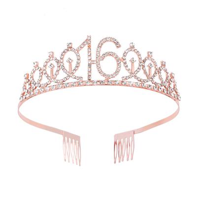 Birthday Party Crown Headband Rhinestone Crown Hair Accessories First Year Number Birthday Cake Ornaments Alloy Headband