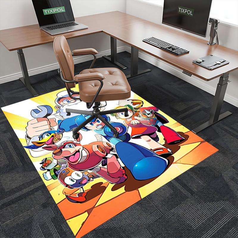 1pc Mega Man Anime Cartoon Design Office Chair Mat Non-Slip Carpet for Home Decor, Living Room, Bedroom, Game Room - Perfect Gift for Fans!Y066