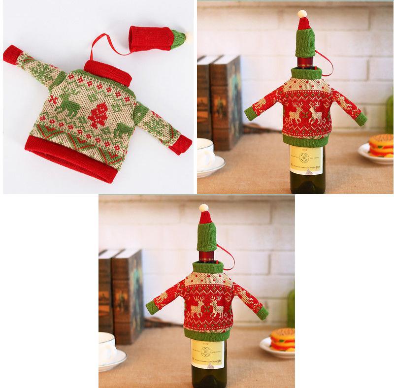 Dzianinowe Swetry Świąteczne Dekoracje na Butelki Wina na Przyjęcie Świąteczne Dekoracje Domowe