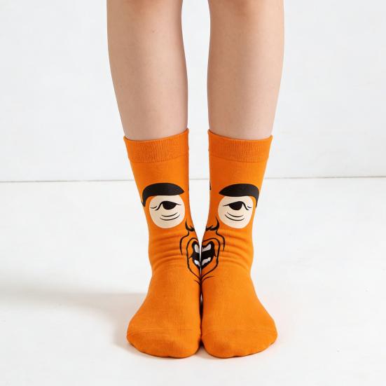 1 Pair Funny Expression Socks Autumn Winter Moisture Wicking Breathable Mid-calf Socks Men Women Stretch Sports Casual Crew Socks