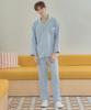 [May Flower] Soft Light Blue Long Sleeve Pure Cotton Men's Plus Size Pajamas Set [Shipped from Korea] 100% Authentic