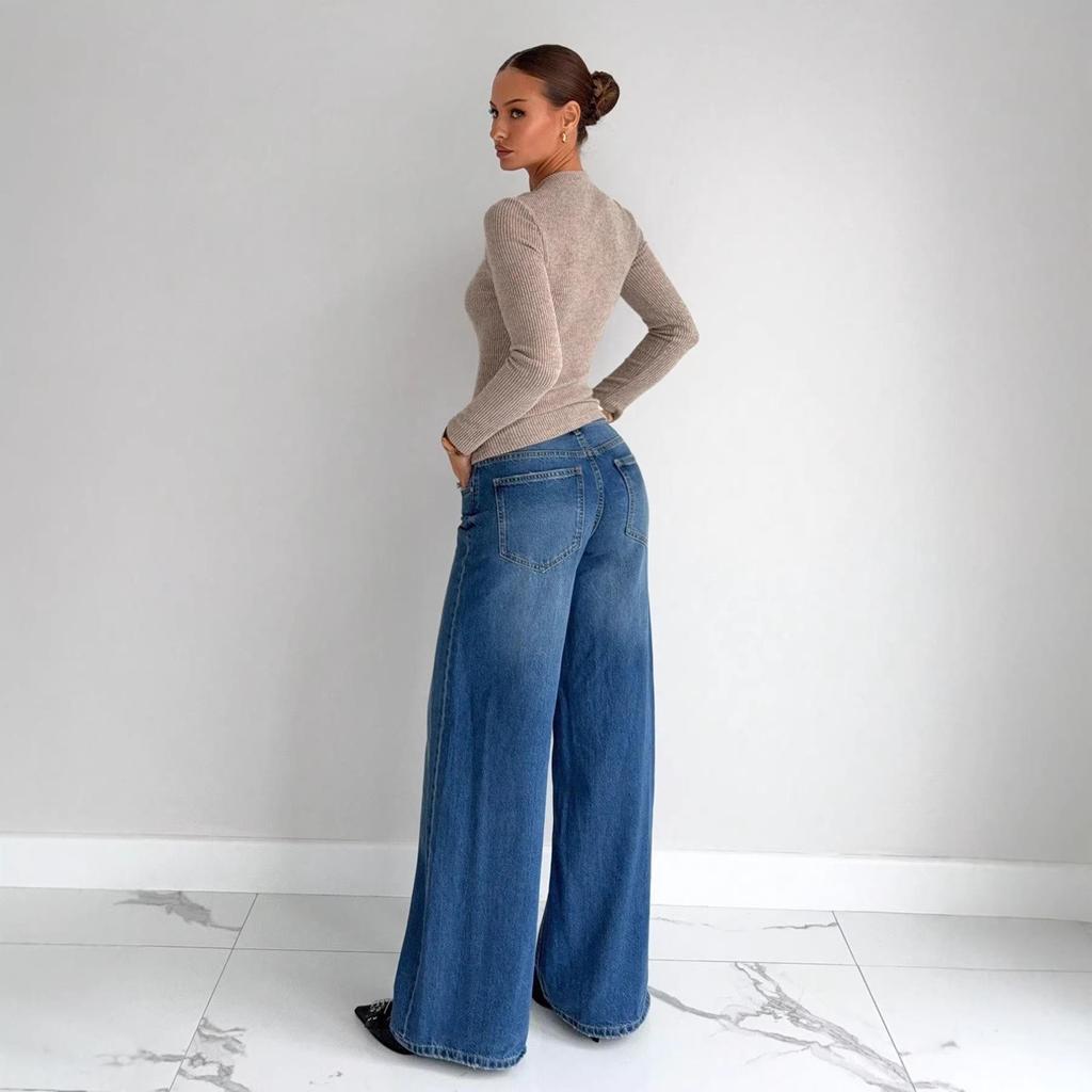 European-American Soft Asymmetrical Long Sleeve T-shirt with Hollow Metal Buckle for Women - Spring/Summer