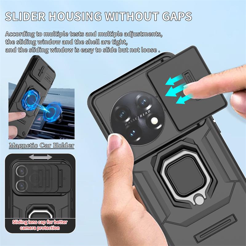 For One Plus 11 5G Case Slide Camera Protect Phone Case For OnePlus 11 OnePlus11 5g 6.7inch Magnetic Ring Stand Armor Back Cover
