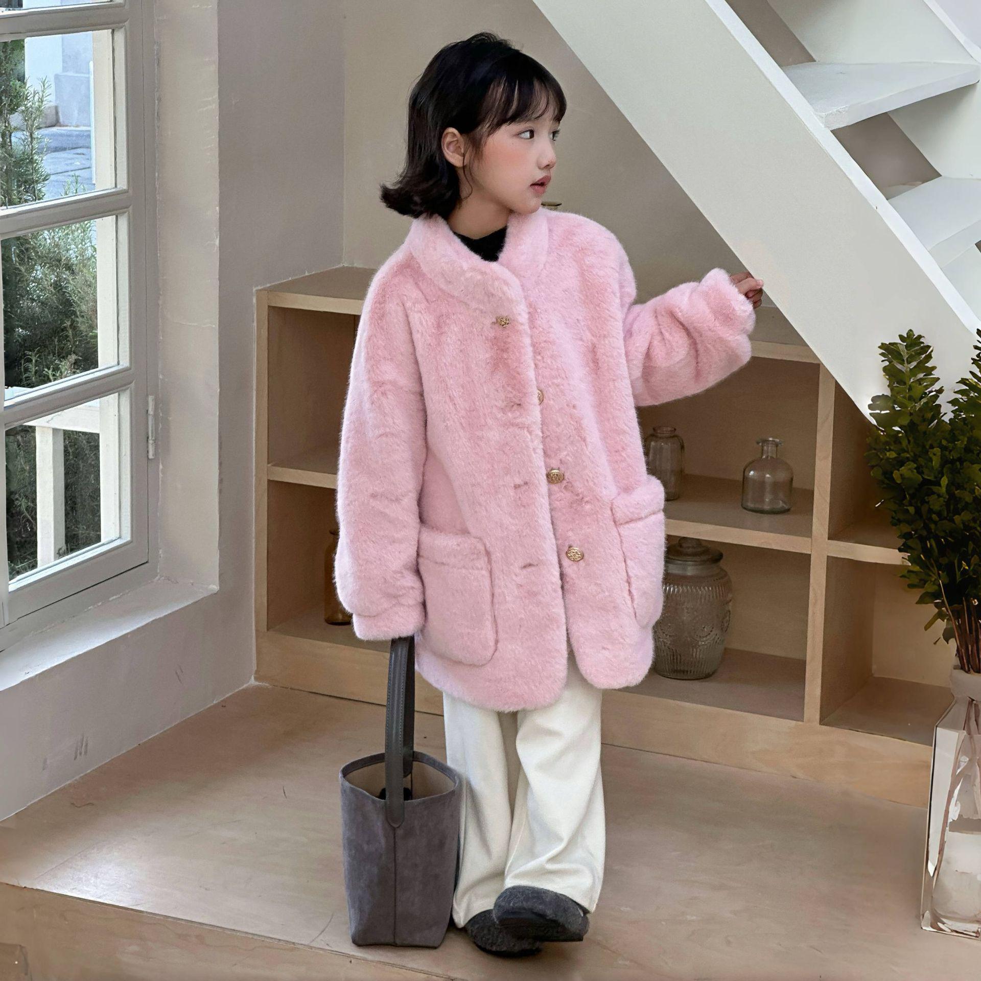 

Нове осінньо-зимове пальто середньої довжини з імітації норки для дівчаток 140cm (Height 142-150cm)