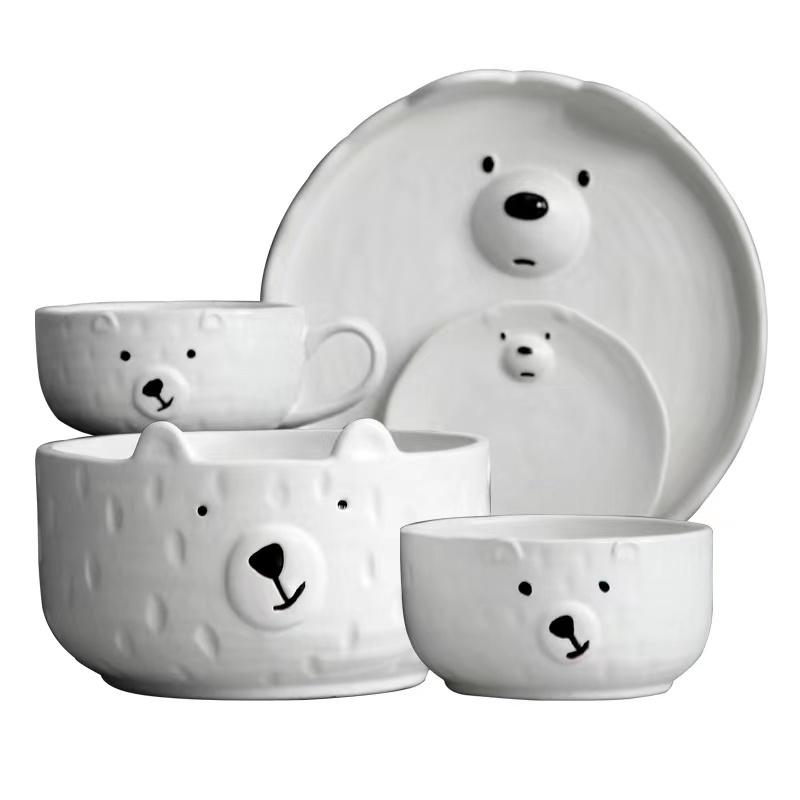 Cute Animal Bowl Cake Dish Large Salad Soup Pasta Bowl Coffee Mug Milk Cup Ceramic White Dinner Plates Set Cute Dishes Set Korea