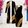 Women Plus Size Black Printed Two Piece Set Long Sleeve Open Front Cardigan Sleeveless Bodycon Dress