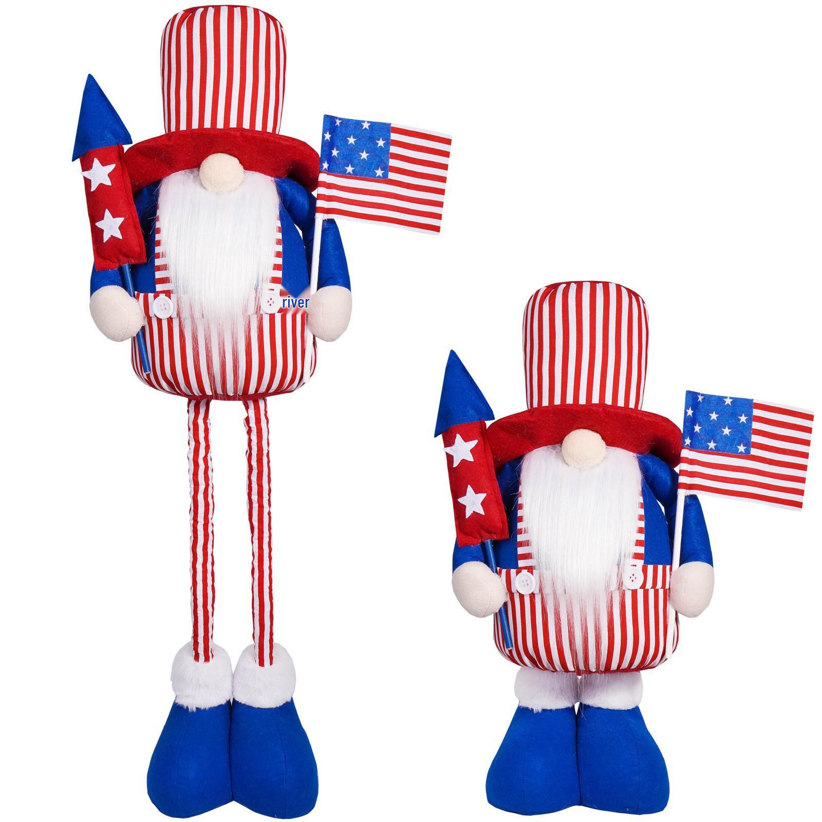 Telescopic Independence Day Flag Gnome Figurine Ornament