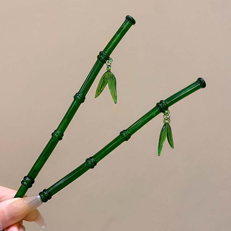 Vintage Imitation Jade Bamboo Leaf Hair Stick Hairpin Headwear New Chinese Style Female Acrylic Hair Clasp Hair Accessories
