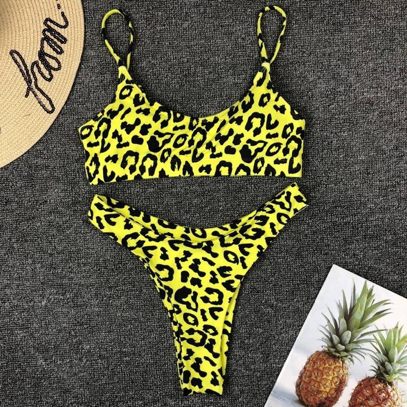 Ladies split swimsuit sexy leopard print bikini gather bikini