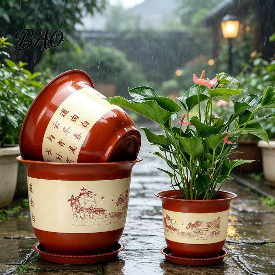 Vaso da Giardino Durevole per Balcone Paesaggistico in Plastica per Fiori Piante Grandi con Fori di Drenaggio & Sottovaso, Fioriera Resistente al Gelo Uso Stagione Intera