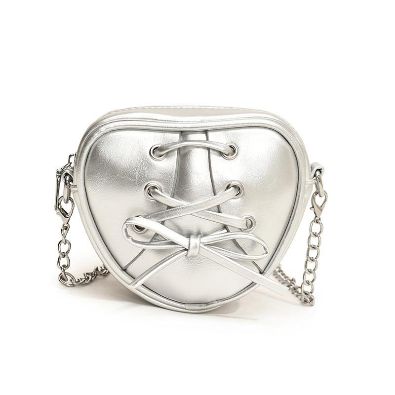 Stylish Children's Heart-shaped Chain Shoulder Bag For Boys And Girls With Breathable Pu Material
