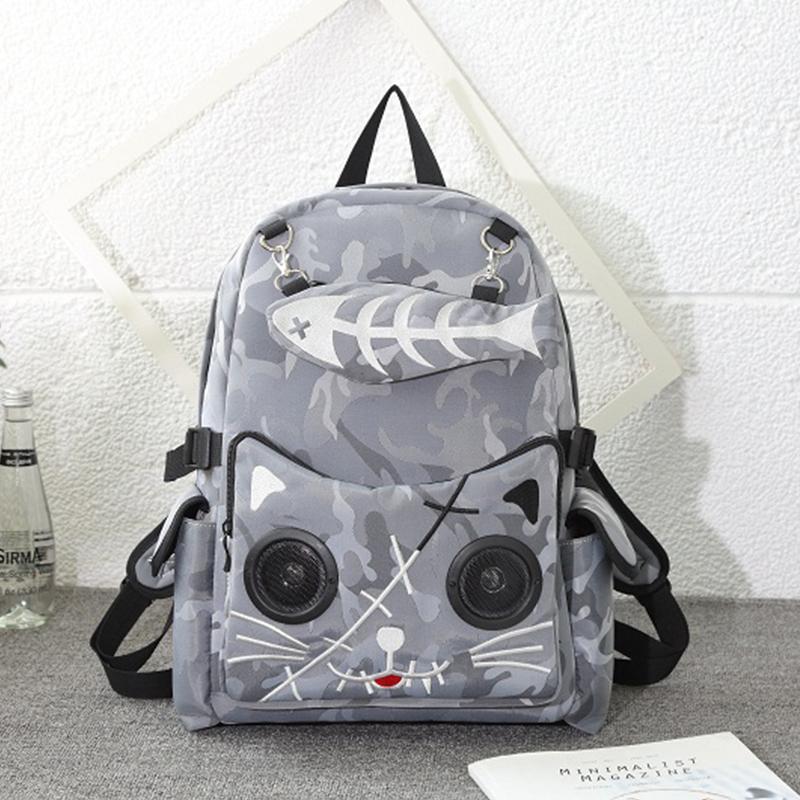Рюкзак из рыбьей кости для девочек-кошок, рюкзак для студентов, холщовая сумка, женский рюкзак с вышивкой, водонепроницаемый серый