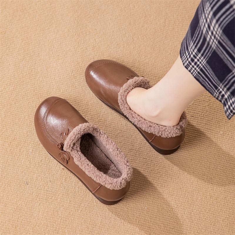 

Мамины туфли осень и зима новые хлопковые туфли средней и мягкой подошвы женские удобные на плоской подошве кожаные теплые для улицы Мао Мао одинарные туфли 41 темно-коричневого