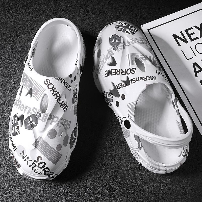 

Кокосовые тапочки мужские дырчатые туфли летние сандалии нескользящие для вождения комбинезоны полые пляжные туфли спортивные сандалии 47 белый