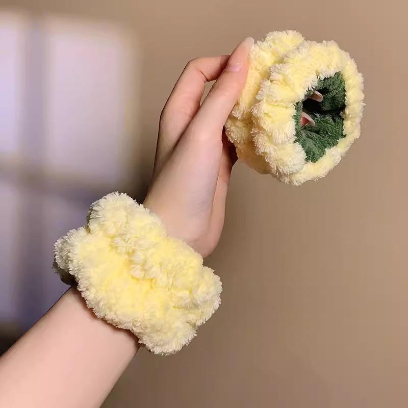 Cute Yellow Pineapple Headband Set: Includes Face Wash Headband, Moisture-Proof Wristbands, and Hair Tie for Women.
