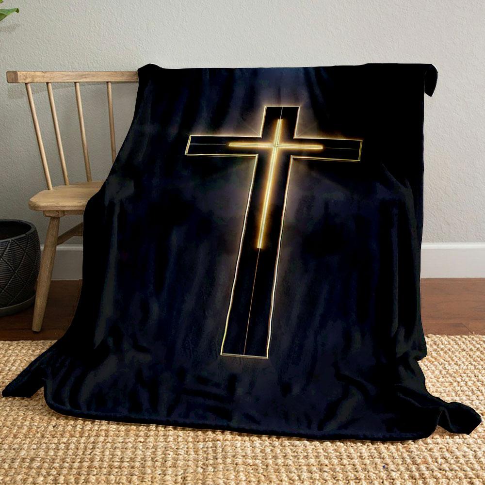 

Glowing Christian Cross Blanket Printed Blanket for Living Room Bed Couch lunch break Soft Cozy Blanket for Friend s festival Gift 80cm x 120cm