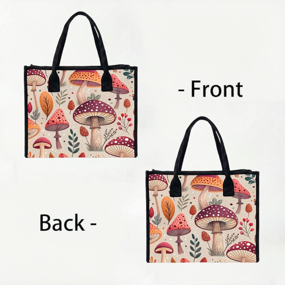 Cute Mushroom Print Casual Tote Bag for Daily Shopping Outdoor Lightweight Trendy Women Handbag
