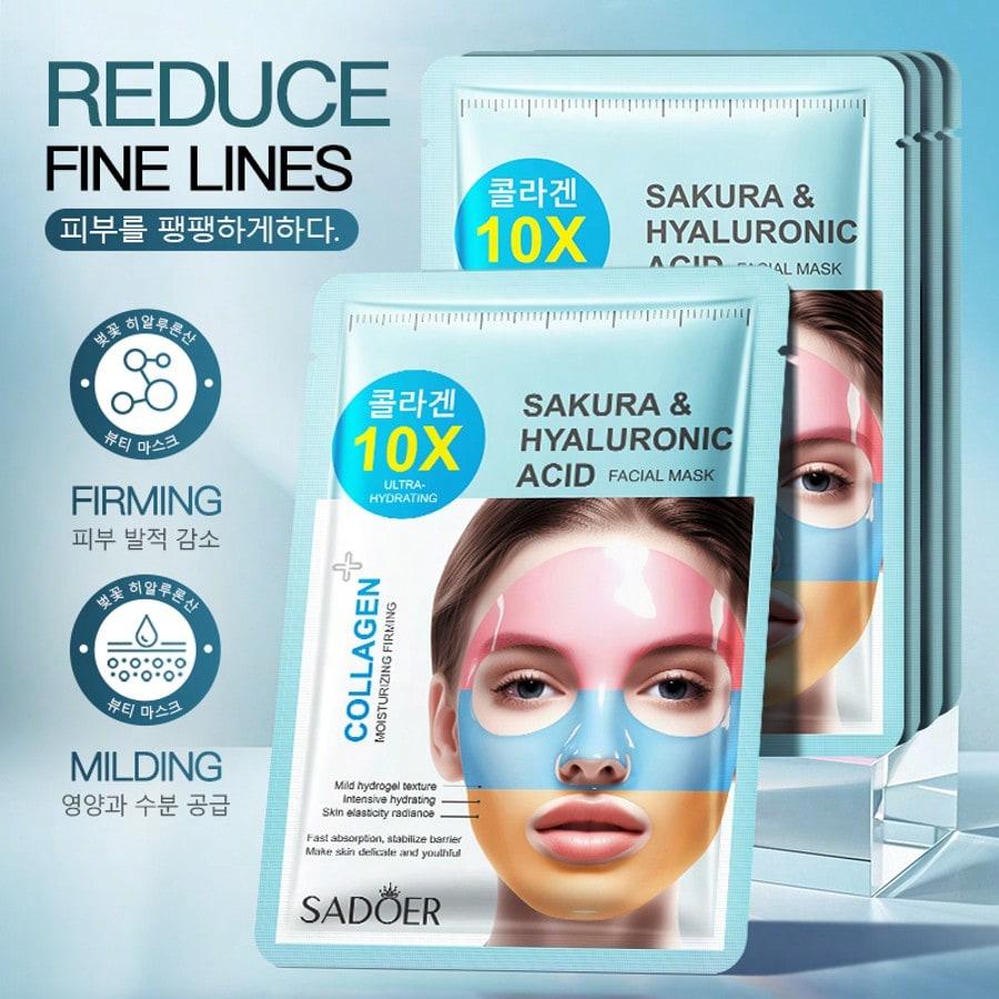 1/3/5/10PCS Collagen Three-Color Rainbow Mask, Cherry Blossom Hyaluronic Acid Mask,Moisturizes Dry,D