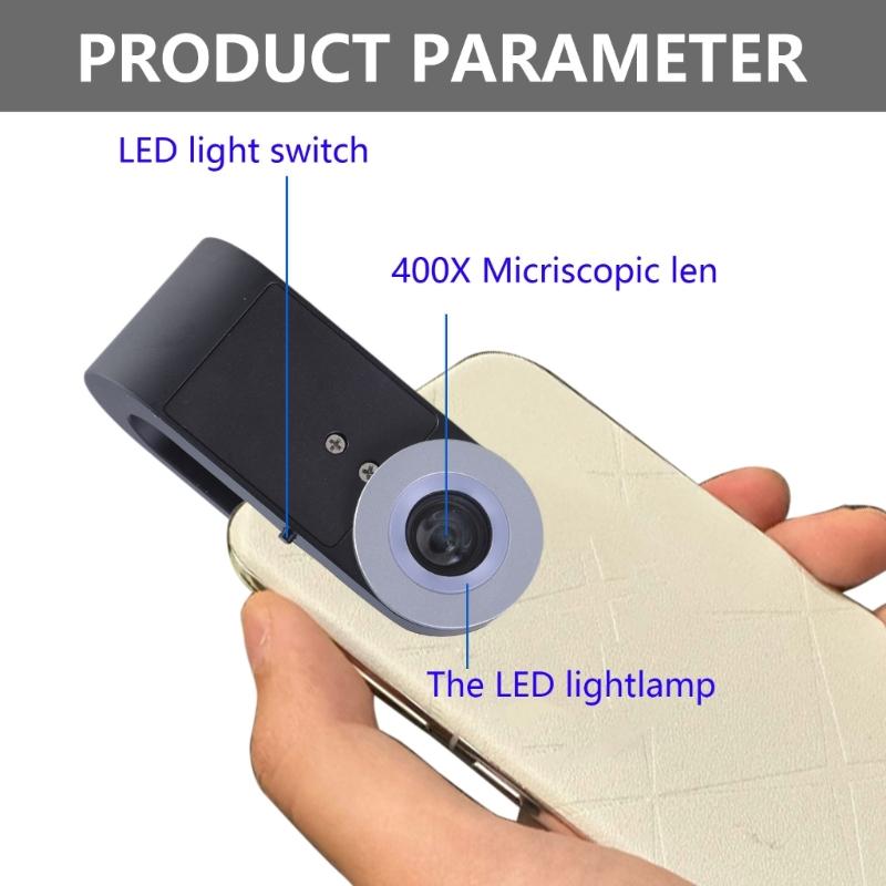 Mini Microscope 400x for Smartphone Camera Lighted Portable LED Lens Digital Microscope Camera Magnifier