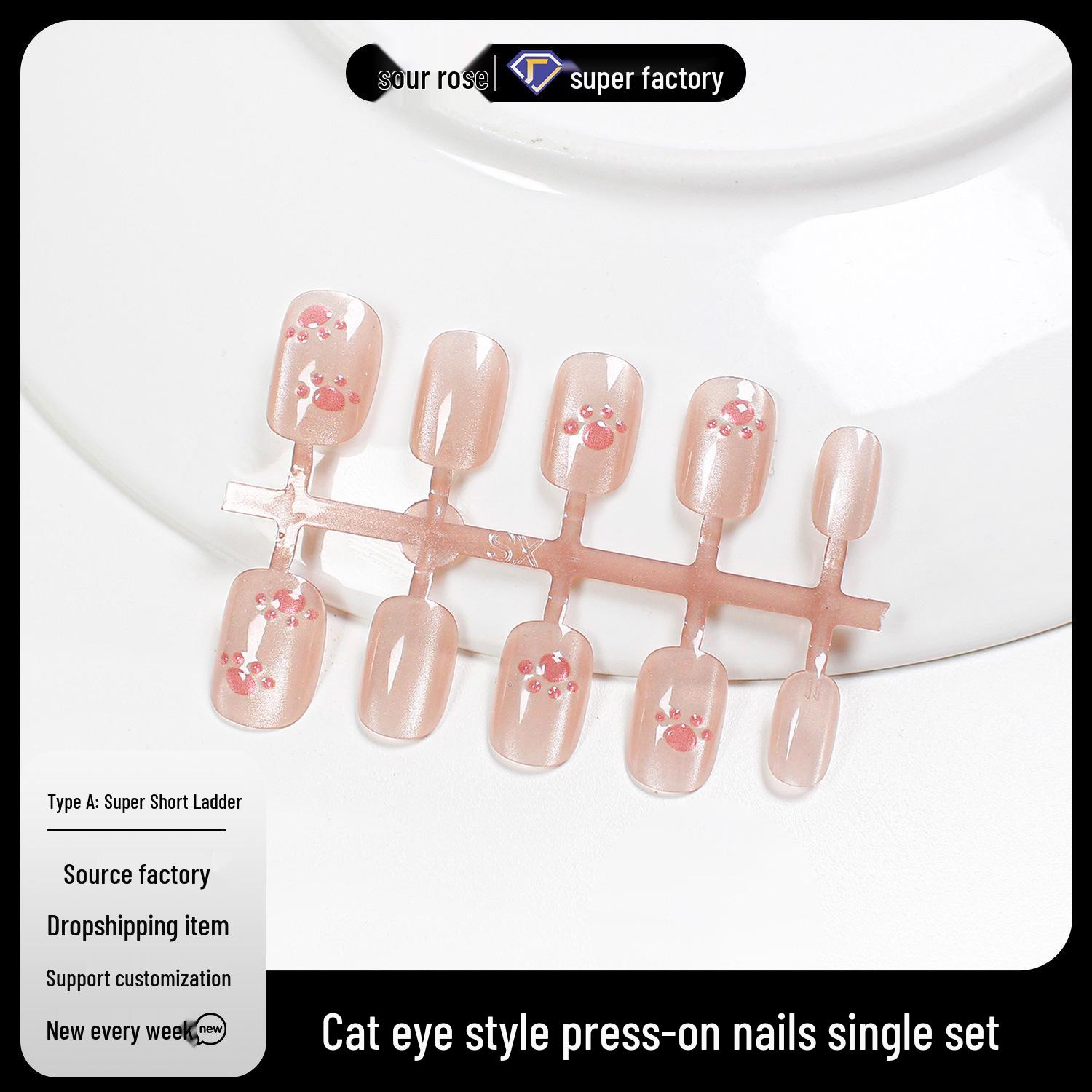 

Jiaolong Girlish Pink Cat Eye 3D Cat Paw Manicure Nail Tips S (Without Adhesive)