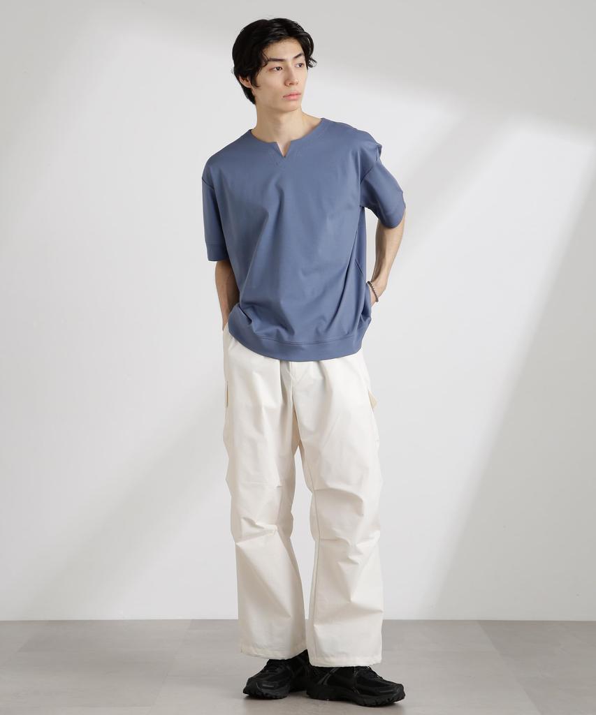 Nano Universe 50/-Sercerisiertes Glattes Key-Neck-T-Shirt, Herren, Größe L (110), Blau, 672-5124208