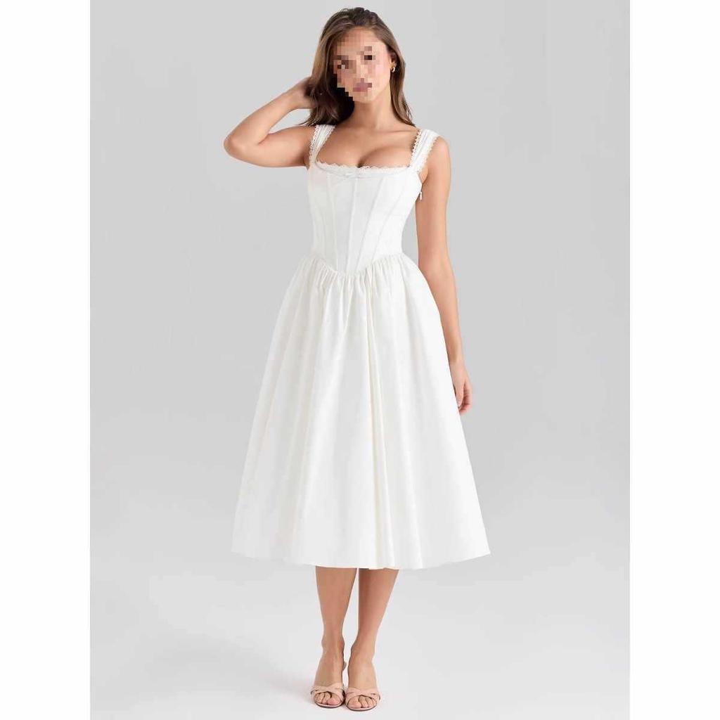 European-American Style Slim White Summer Dress