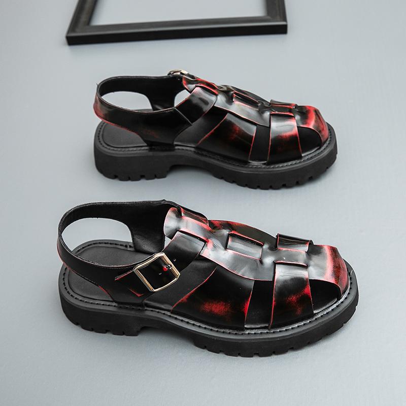 Fashion Men's Sandals 2025 Summer New Breathable Roman Casual Hollow Out Leather Shoes Plus Size Thick Bottom Hole Hole Shoes