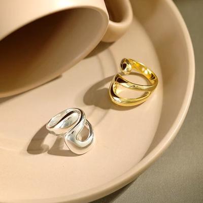 Zinc Alloy Geometric Opening Ring for Women, New Retro Charm Handmade Gift