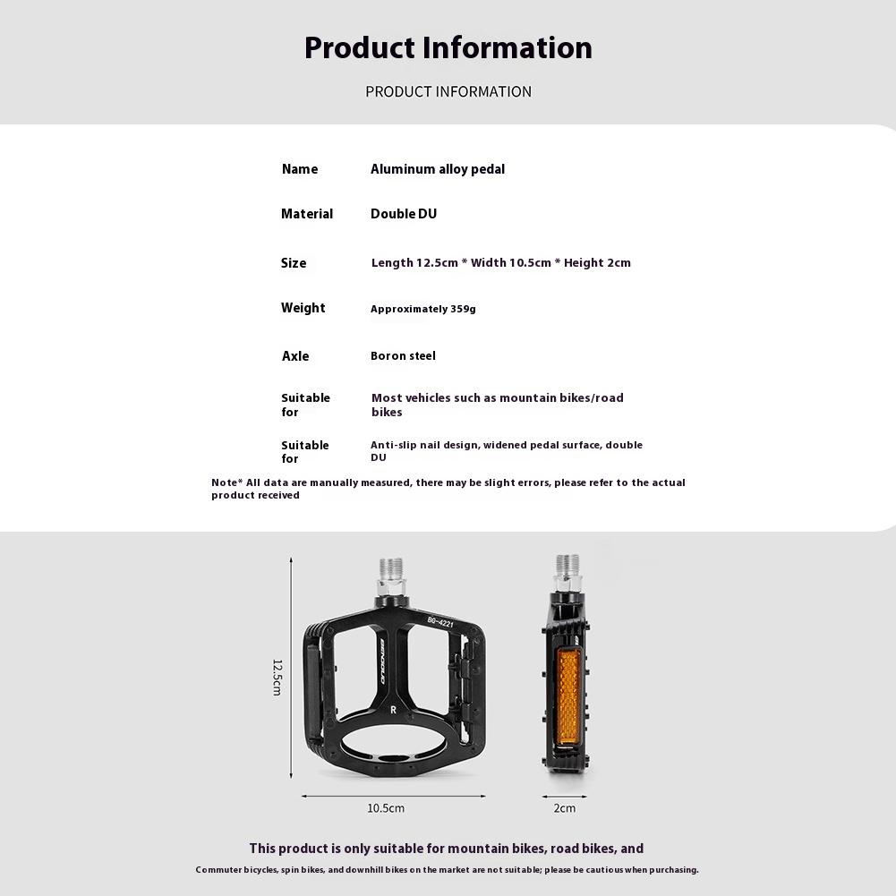 Mountain Bicycle Pedal Ultra-Light Road Bike Alloy Pedal Waterproof Double DU Bicycle Pedal for Night Riding Bicycle Accessories