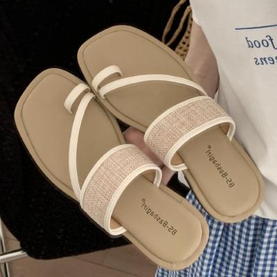 Fashion Fashion Weaving Narrow Band Flat Sandals Women Summer Square Toe Clip Toe Designer Shoes Simple Non-slip Vacation Beach Shoes