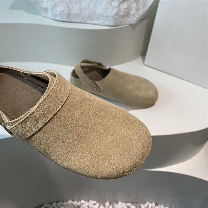 

Две носят супер огонь сумка голова полутапочки женщины 2025 новый нишевый круглый носок увеличение высоты ленивые рабочие туфли 35 песочный