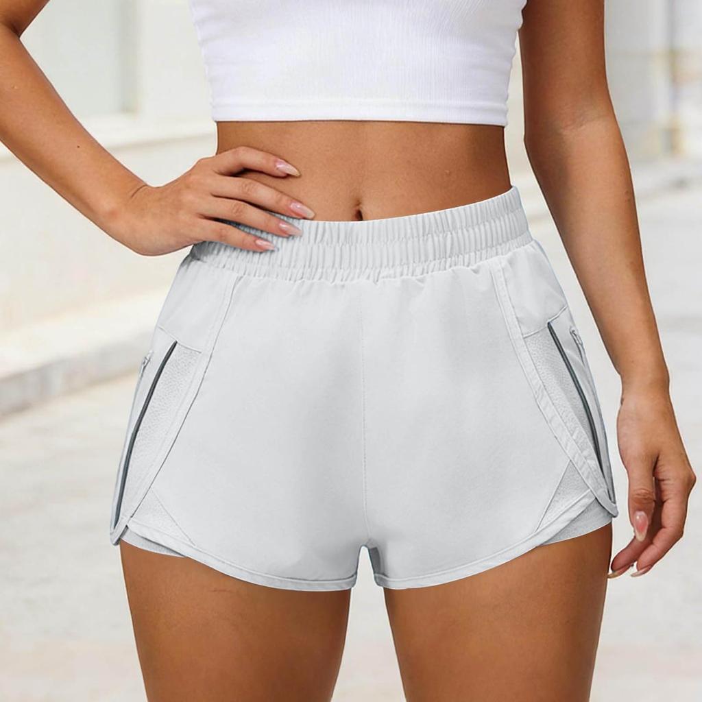 Women's Casual Loose Fit Athletic Shorts with Elastic Waistband Side Pockets and Zipper Details for Outdoor Running and Gym Workouts