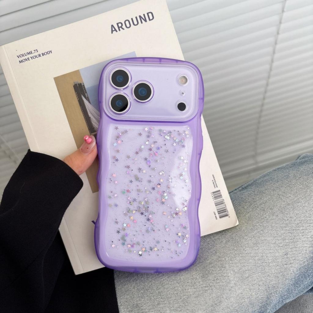 3D Wave Arc Curl Bling Glitter Clear Clear Case For iPhone 17 Air 16 E 15 14 13 12 Mini 11 Pro Plus Shockproof Glossy Phone Case