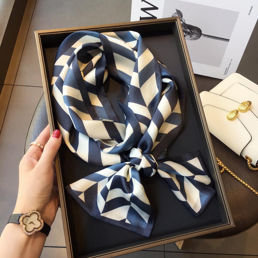 Silk Mulberry Silk Silk Scarf Versatile Serrated Pattern Double-Layer Silk Scarf Thin And Narrow Long Scarf Streamer