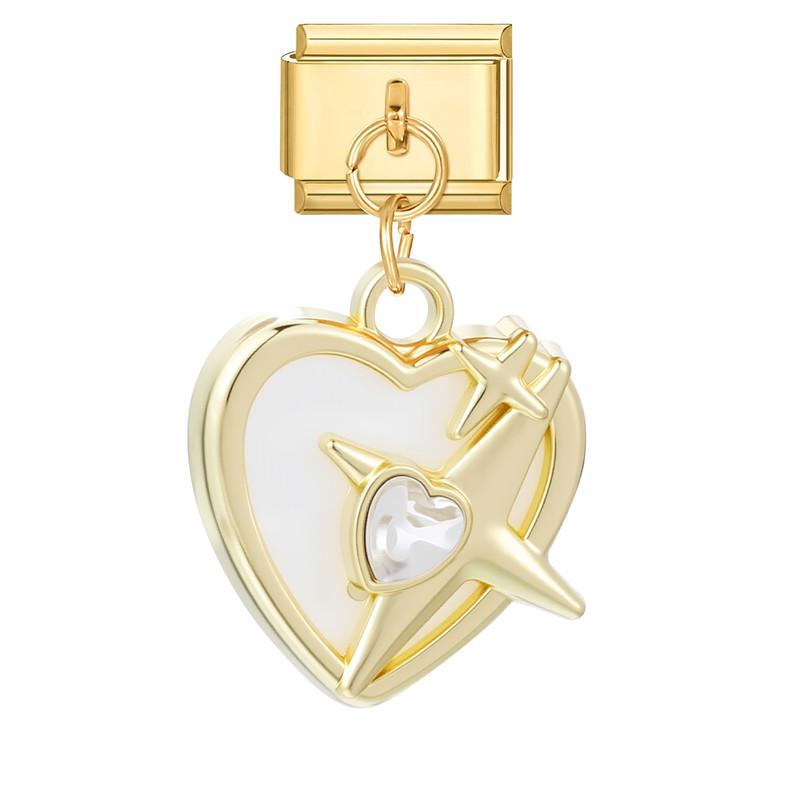 Vintage Pearls Zircon Bow Heart Butterfly Gold Color Pendant Italian Charm Links Stainless Steel Fit 9mm Bracelet DIY Jewelry