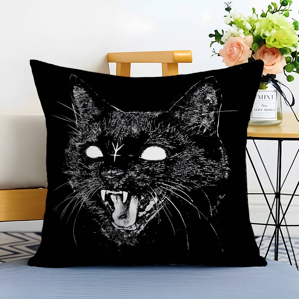 Handsome Black Nordic Cat Pillow Case Printed Brushed Fleece Pillow Baby Skin-Touch Eco-Friendly Dye-Sublimat