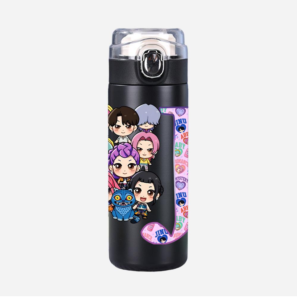 26 English Letter K-Pop Demon Hunters Printed 400Ml Water Bottle Thermos Cup Portable Stainless Steel Leak Proof Camping Water Cup Kid Gifts