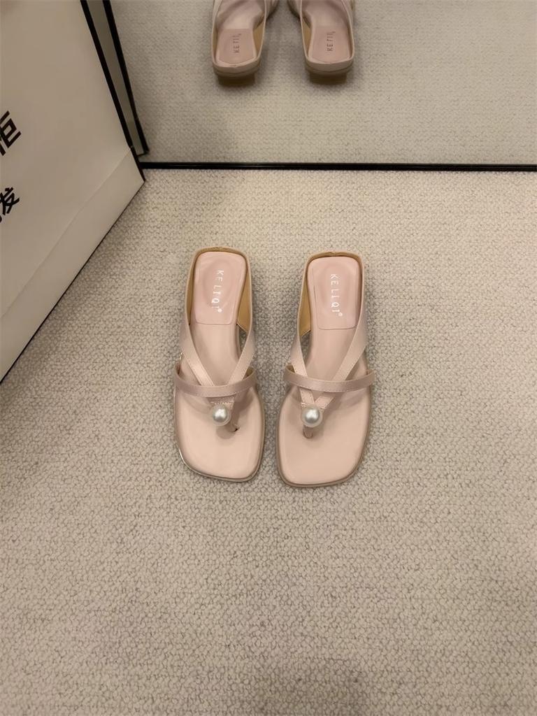 Franska gao högklackade kilklackar flip-flops skor dam sommarplagg med kjol strass muffinbotten coola tofflor dam